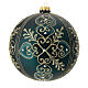 Christmas ball, green blown glass with golden heart pattern, 150 mm s1