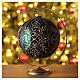 Christmas ball, green blown glass with golden heart pattern, 150 mm s2
