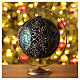 Boule de Noël verre soufflé vert coeurs dorés 150 mm s2