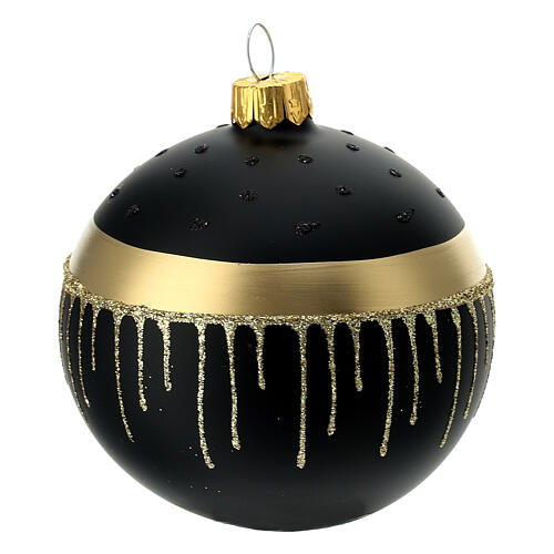 Weihnachtskugeln, 6er-Set, mundgeblasenes Glas, schwarz mit goldenen Tropfen – Ø 80 mm 2