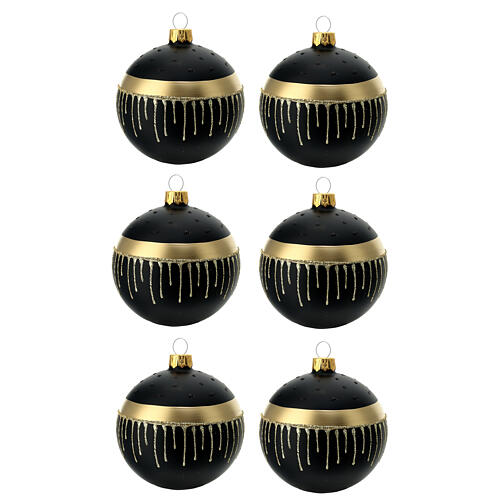 Set 6 boules de Noël verre soufflé noir gouttes dorées 80 mm 1