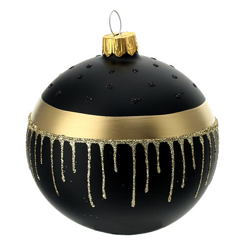 Box of 6 black Christmas balls in blown glass with gold drops 80mm 2
