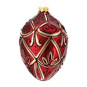 Oval Christmas with red stones, 100 mm, red and golden blown glass