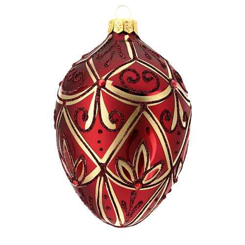 Oval Christmas with red stones, 100 mm, red and golden blown glass 1