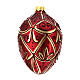 Oval Christmas with red stones, 100 mm, red and golden blown glass s1
