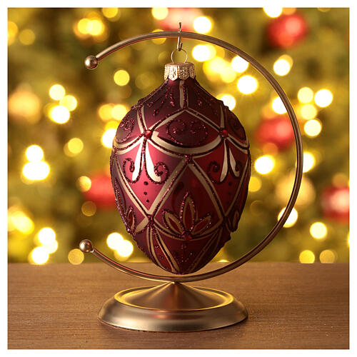 Bola vidro soprado árvore de Natal oval vermelha com pedras 100 mm 2