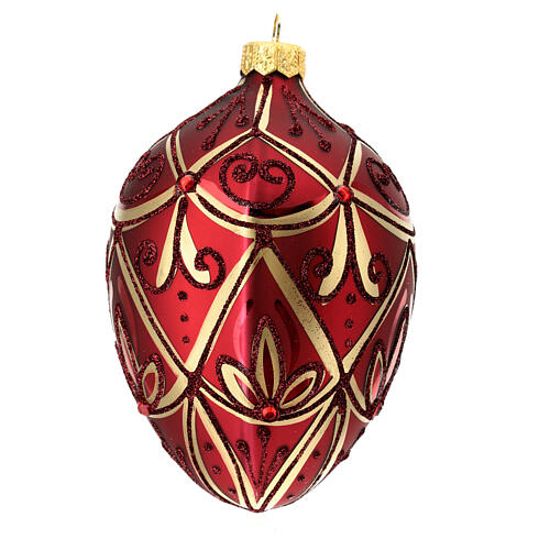 Bola vidro soprado árvore de Natal oval vermelha com pedras 100 mm 3