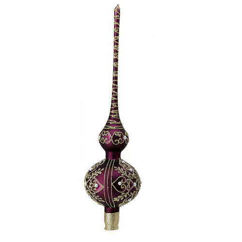 Purple gold blown glass tree topper with pearls 35cm 2