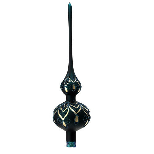 Puntale albero natalizio verde vetro soffiato 35cm 1