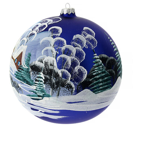 Palla di Natale blu vetro case alberi innevati 200mm 3