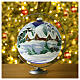 Blue Christmas ball glass houses snowy trees 200mm s3