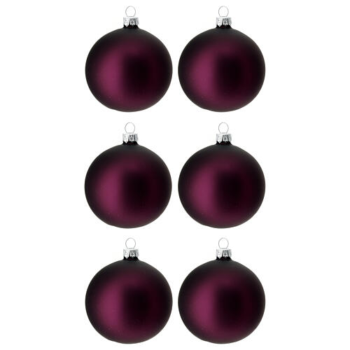 Set 6 Weihnachtskugeln aus geblasenem Glas violett, 80mm 1