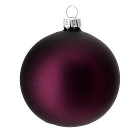 Purple Christmas balls, set of 6, 80 mm, blown glass