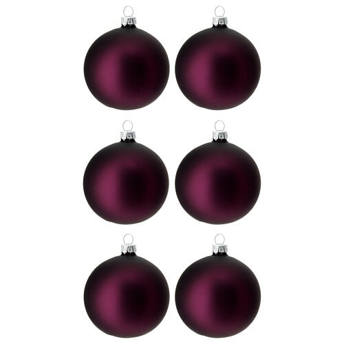 Purple Christmas balls, set of 6, 80 mm, blown glass 1