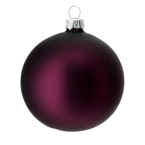 Purple Christmas balls, set of 6, 80 mm, blown glass 2