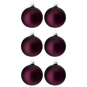 Set of 6 purple blown glass Christmas balls 80mm