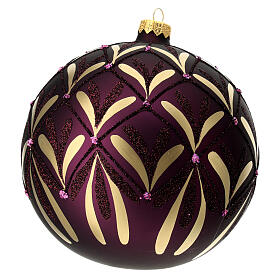 Blown glass Christmas ball, matte purple and gold, 150 mm