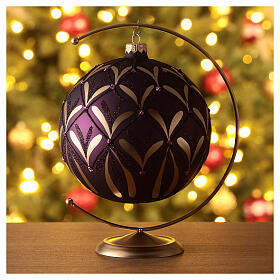 Boule de Noël violet or avec paillettes verre soufflé 150 mm