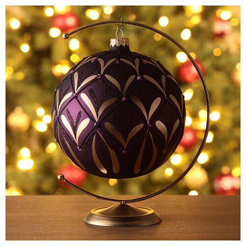 Boule de Noël violet or avec paillettes verre soufflé 150 mm 2