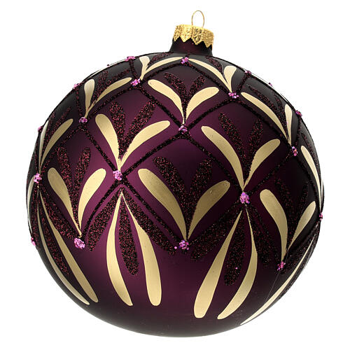 Palla Albero Natale viola oro vetro soffiato pietrine 150mm 1