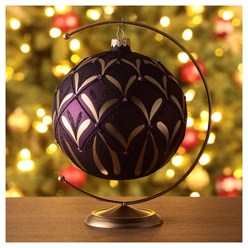 Palla Albero Natale viola oro vetro soffiato pietrine 150mm 2