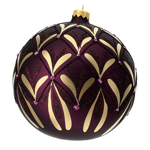 Palla Albero Natale viola oro vetro soffiato pietrine 150mm 3