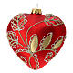 Heart-shaped Christmas ball, matte red blown glass and golden leaves, 100 mm s1