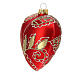 Heart-shaped Christmas ball, matte red blown glass and golden leaves, 100 mm s2