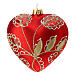 Boule de Noël coeur rouge avec motif feuilles verre soufflé 100 mm s3
