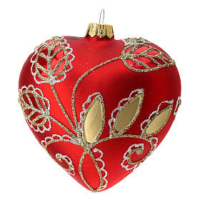 Pallina di Natale cuore vetro rosso decoro floreale 100mm