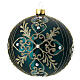 Blown glass Christmas ball, matte dark green and golden heart pattern, 100 mm s1