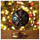 Blown glass Christmas ball, matte dark green and golden heart pattern, 100 mm s2