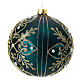 Blown glass Christmas ball, matte dark green and golden heart pattern, 100 mm s3