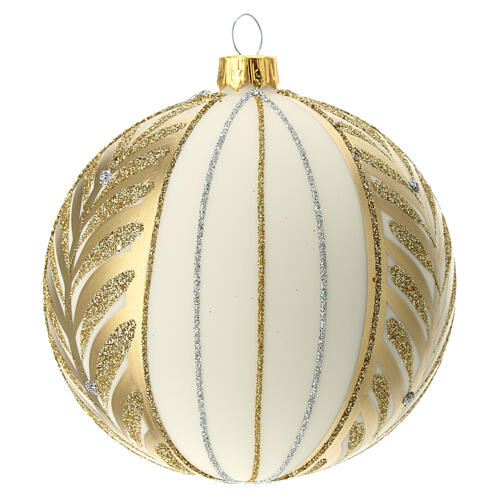 Blown glass Christmas ball, matte white, silver and gold, 100 mm 3