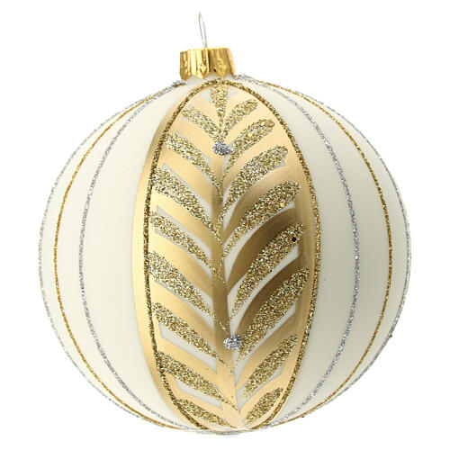Bola vidro soprado árvore de Natal branca e ouro 100 mm 1