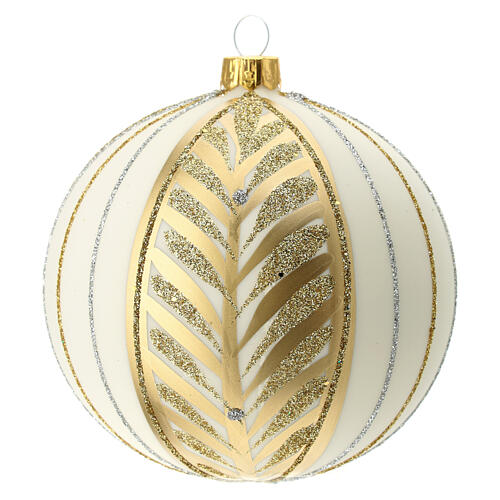 Bola vidro soprado árvore de Natal branca e ouro 100 mm 4