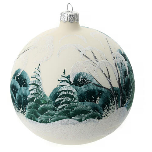 Blown glass Christmas ball, matte white, landscape and children, 150 mm 4