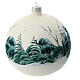 Blown glass Christmas ball, matte white, landscape and children, 150 mm s8
