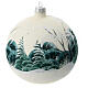 Blown glass Christmas ball in white with snowy landscape 150mm s8