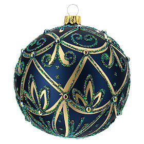 Christmas bauble in blown glass blue green gold 100mm