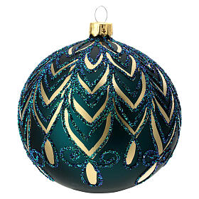 Blown glass Christmas ball, matte green and gold, drop pattern, 100 mm