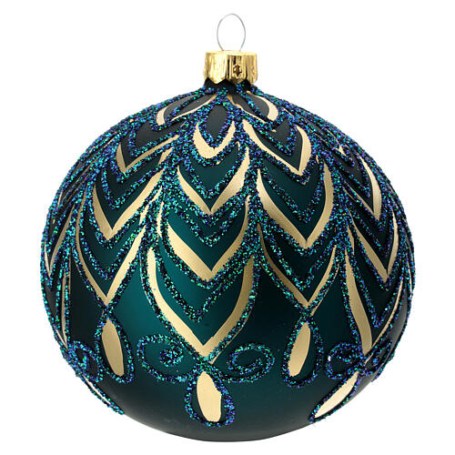 Bola vidro soprado árvore de Natal verde decoração dourada e glitter 100 mm 1
