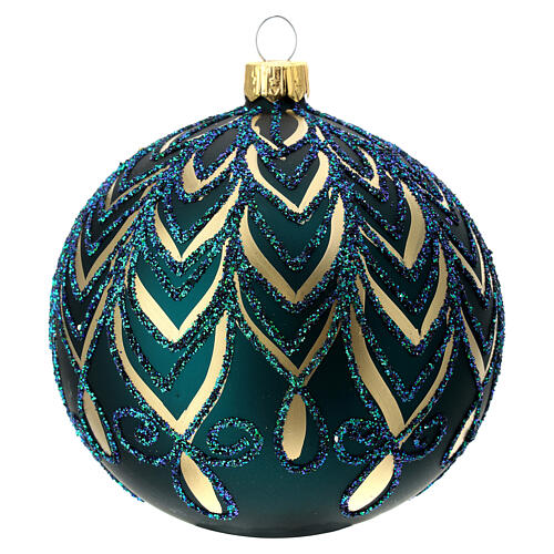 Bola vidro soprado árvore de Natal verde decoração dourada e glitter 100 mm 3