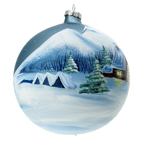 Blaue Weihnachtskugel Rentier verschneite Landschaft, 150 mm 3