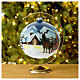 Blown glass Christmas ball, matte light blue, snowy landscape with reindeer, 150 mm s2