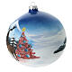Blown glass Christmas ball, matte light blue, snowy landscape with reindeer, 150 mm s3