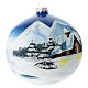 Blown glass Christmas ball, matte light blue, snowy landscape with reindeer, 150 mm s4