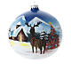 Boule de Noël bleu clair renne dans paysage enneigé verre soufflé 150 mm s1