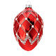 Boule de Noël ovale rouge perles et losanges verre soufflé 100 mm s1