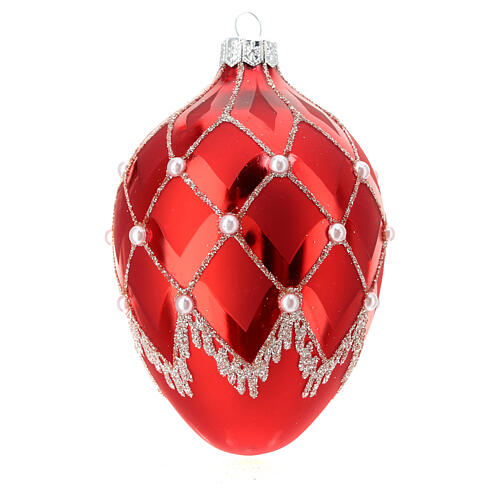 Red oval Christmas bauble with glass stones 100mm 3